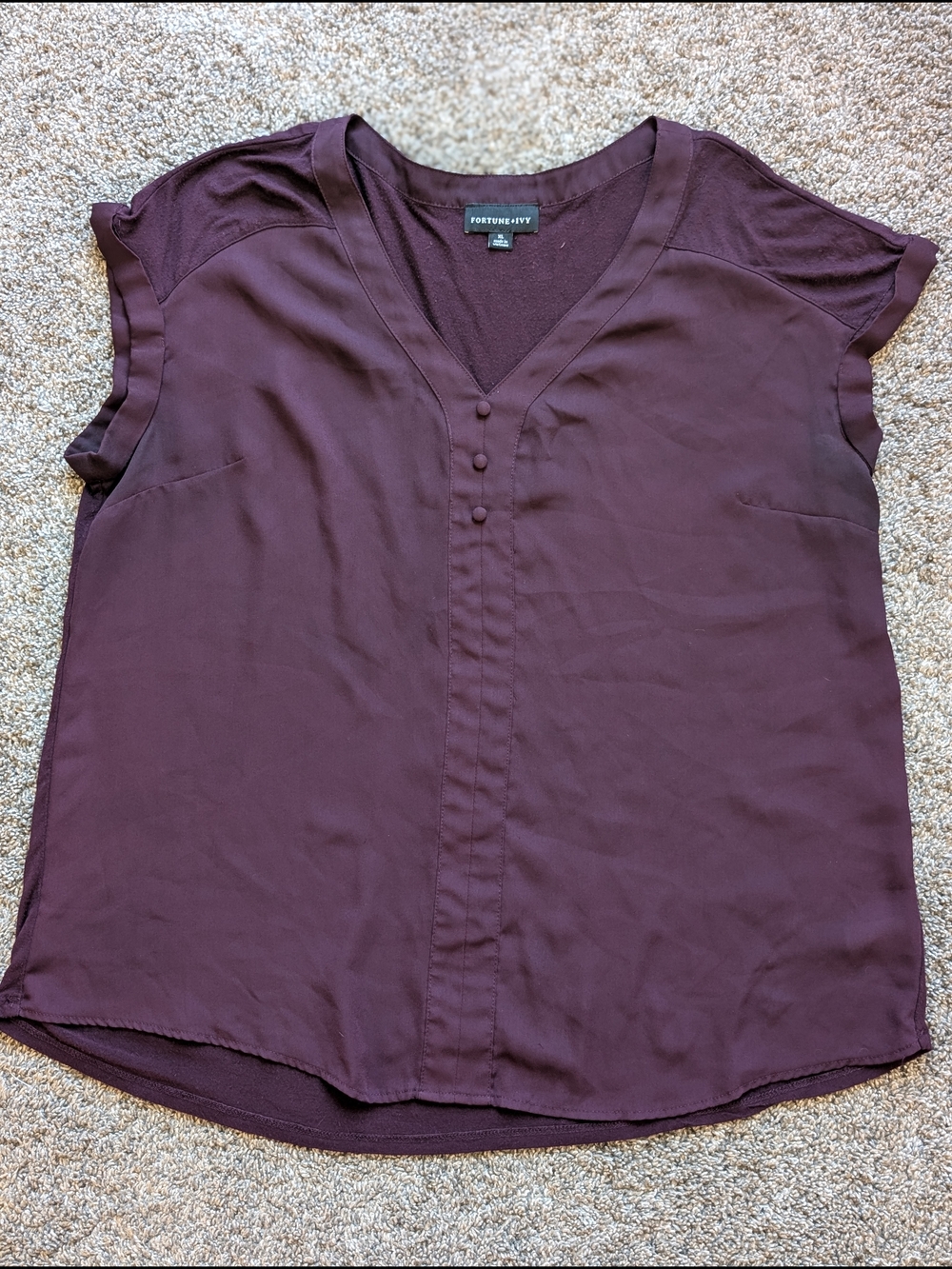 Fortune+Fury Plum V-Neck Cap Sleeve Blouse